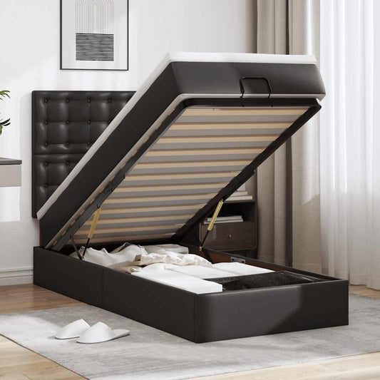 Lit ottoman avec matelas noir 90x200 cm similicuir