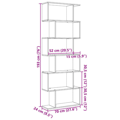 Étagère séparatrice de pièce à 6 niveaux chêne fumé 70x24x193cm