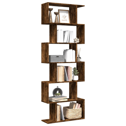 Étagère séparatrice de pièce à 6 niveaux chêne fumé 70x24x193cm
