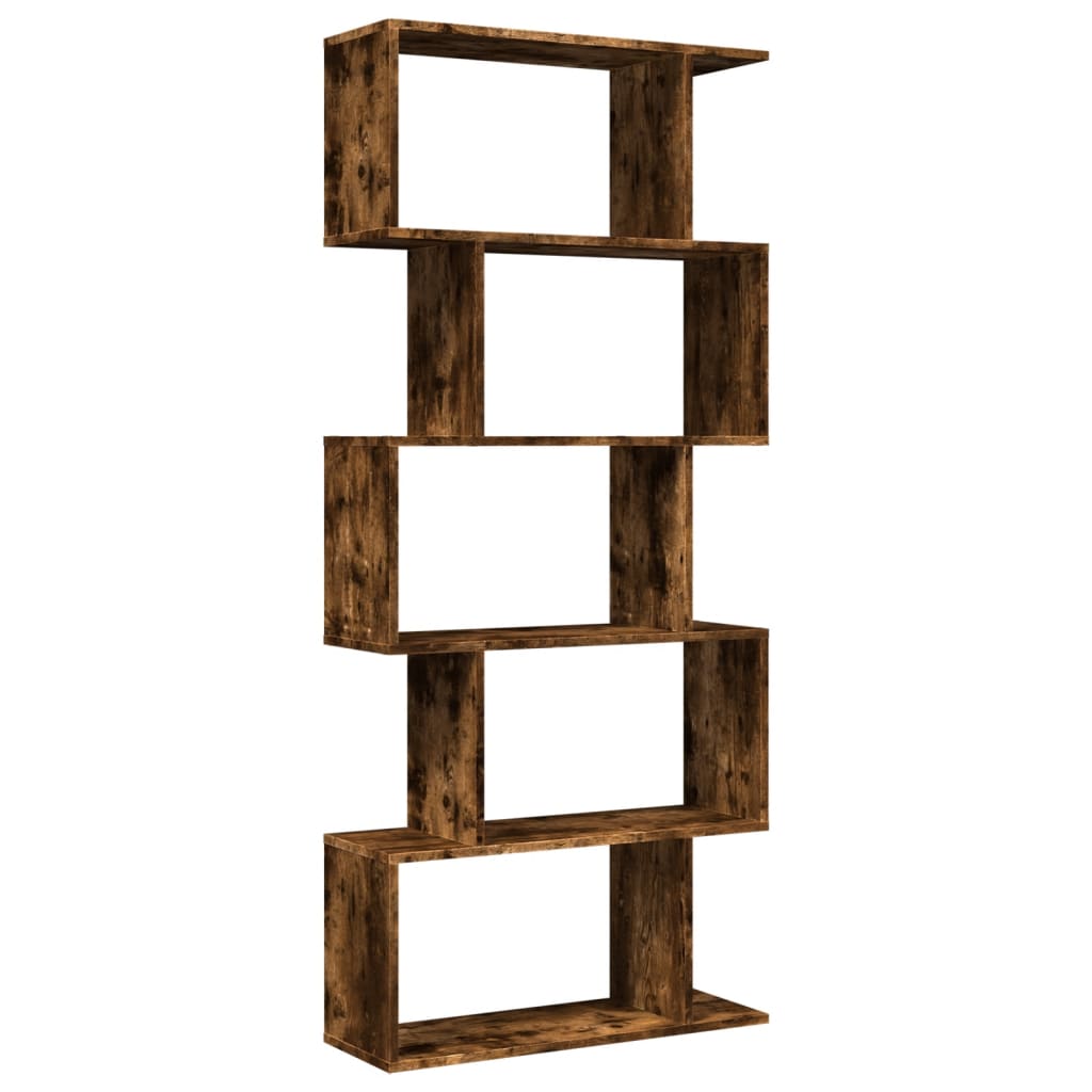Étagère séparatrice de pièce à 5 niveaux chêne fumé 70x24x161cm