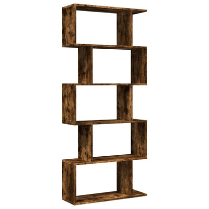 Étagère séparatrice de pièce à 5 niveaux chêne fumé 70x24x161cm