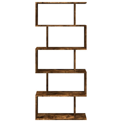 Étagère séparatrice de pièce à 5 niveaux chêne fumé 70x24x161cm