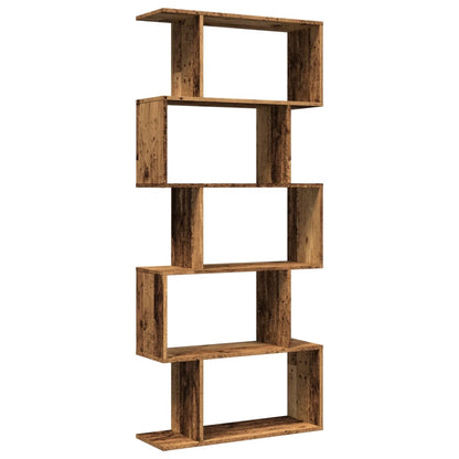 Étagère séparatrice de pièce à 5 niveaux vieux bois 70x24x161cm