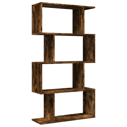 Étagère séparatrice de pièce à 4 niveaux chêne fumé 70x24x129cm
