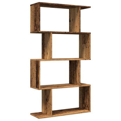 Étagère séparatrice de pièce à 4 niveaux vieux bois 70x24x129cm