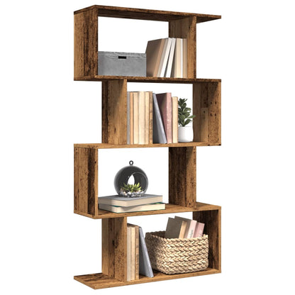 Étagère séparatrice de pièce à 4 niveaux vieux bois 70x24x129cm