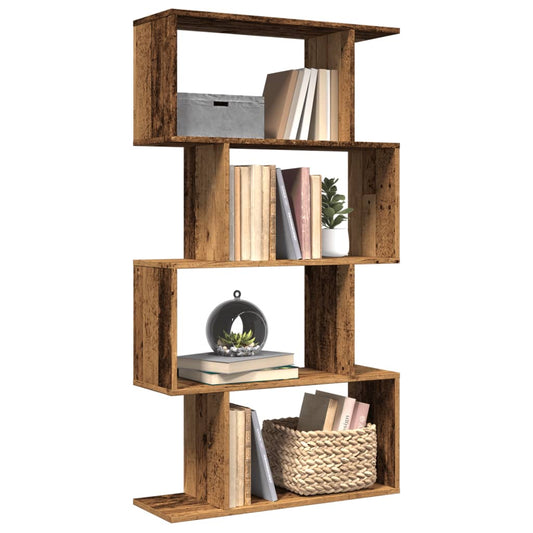 Étagère séparatrice de pièce à 4 niveaux vieux bois 70x24x129cm