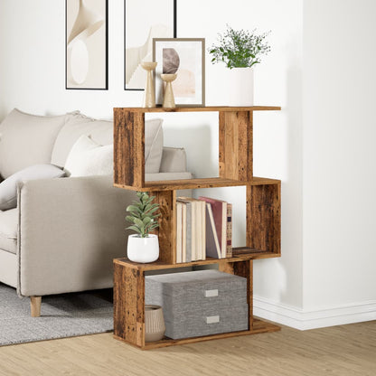 Étagère séparatrice de pièce à 3 niveaux vieux bois 70x24x97 cm