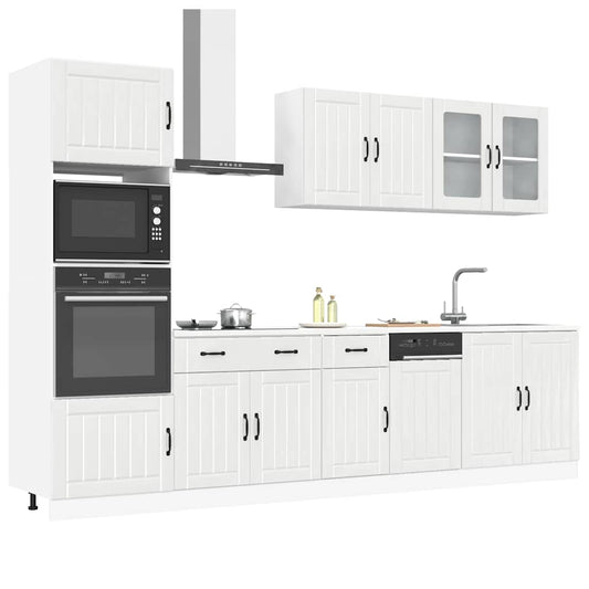 Ensemble de 7 meubles de cuisine "Lucca" en bois d'ingénierie blanc brillant