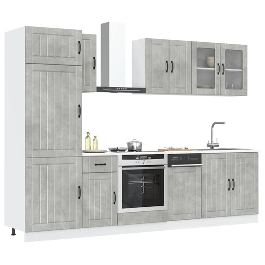 Ensemble de 8 meubles de cuisine "Lucca" en bois d'ingénierie gris béton