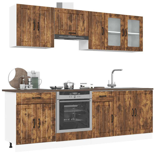 Ensemble de 8 meubles de cuisine "Lucca" en chêne fumé