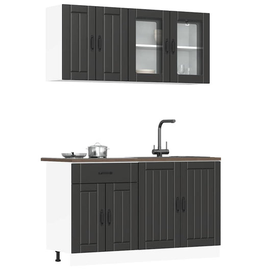 Ensemble de 4 meubles de cuisine "Lucca" en bois d'ingénierie noir