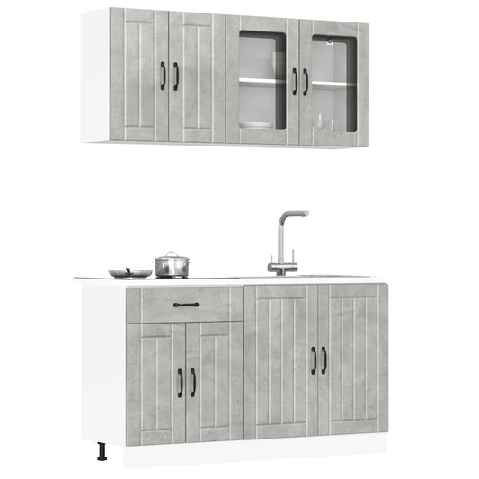 Ensemble de 4 meubles de cuisine "Lucca" en bois d'ingénierie gris béton