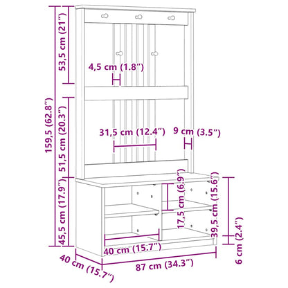 Portemanteau SANDNES 87x40x159,5 cm bois massif pin