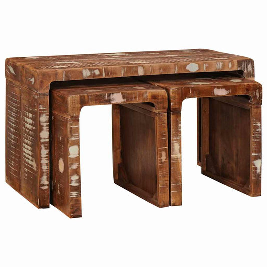 Tables gigognes 3 pcs bois de récupération massif