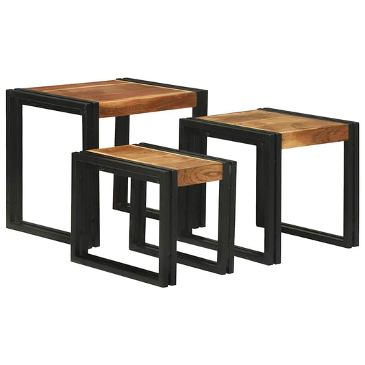 Table Gigogne 3 pcs Bois d'acacia solide et un métal