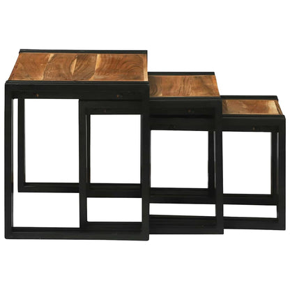 Table Gigogne 3 pcs Bois d'acacia solide et un métal
