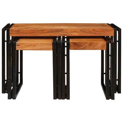 Tables d'appoint 3 pcs Marron et noir Bois d'acacia massif