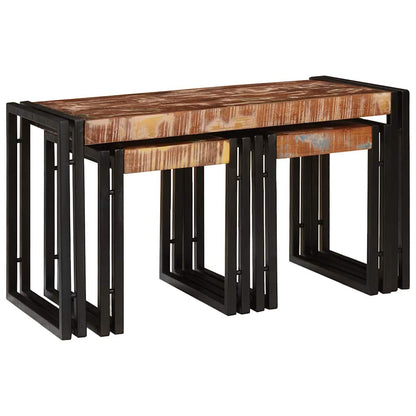 Table Gigogne 3 pcs Marron et noir bois de récupération massif