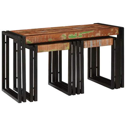 Table Gigogne 3 pcs Marron et noir bois de récupération massif
