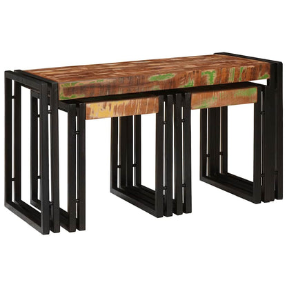 Table Gigogne 3 pcs Marron et noir bois de récupération massif