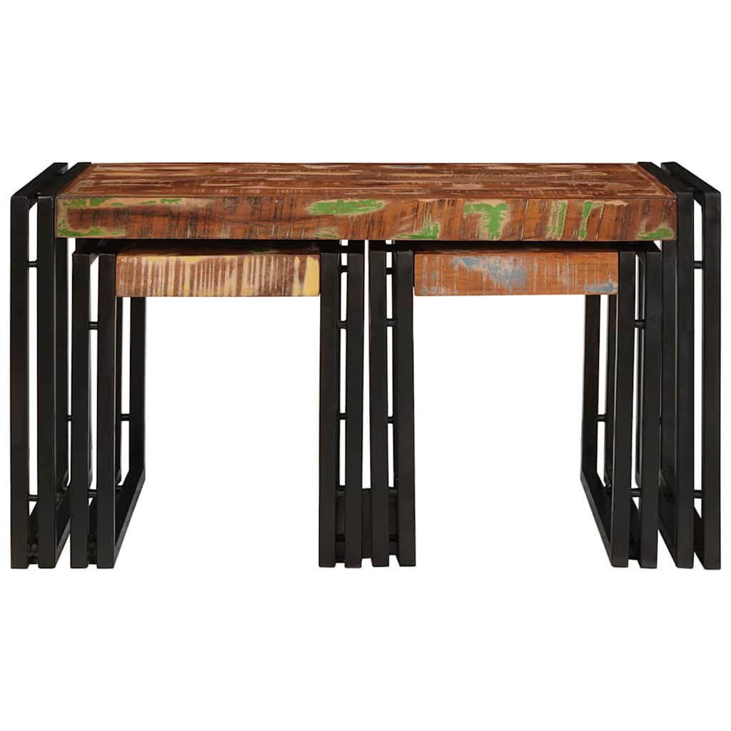 Table Gigogne 3 pcs Marron et noir bois de récupération massif