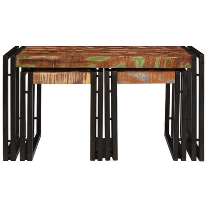 Table Gigogne 3 pcs Marron et noir bois de récupération massif
