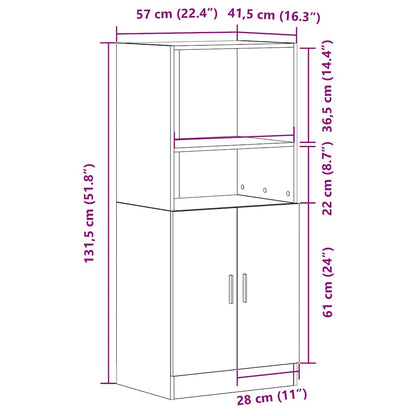 Mueble de cocina de roble hecho a mano 57x41,5x131,5 cm