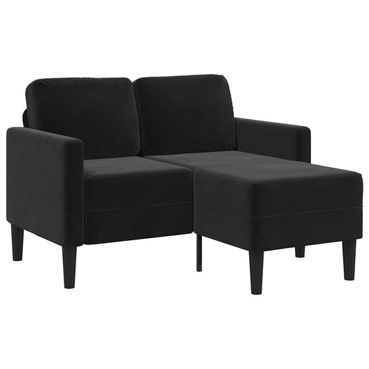 Canapé 2 places avec méridienne en L noir 125 cm velours