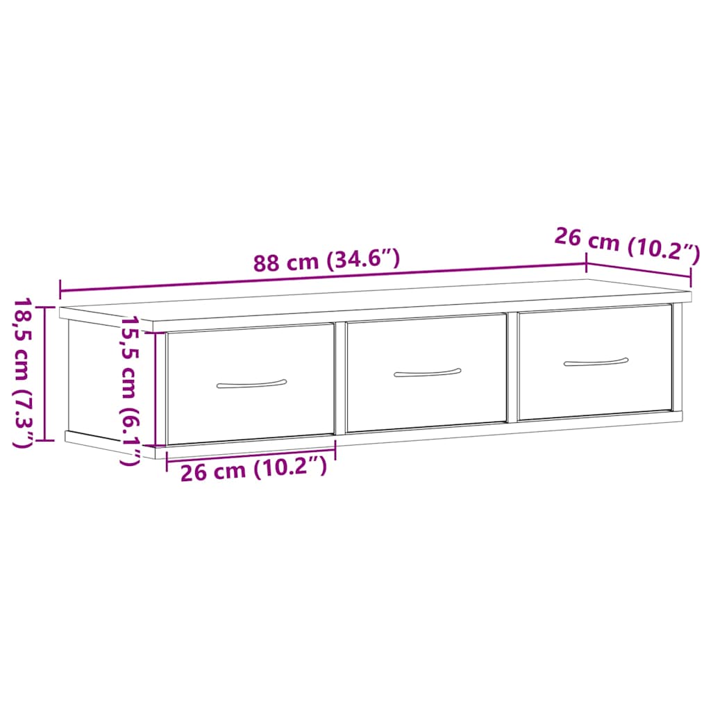 Armoire murale chêne noir 88x26x18,5 cm bois d'ingénierie