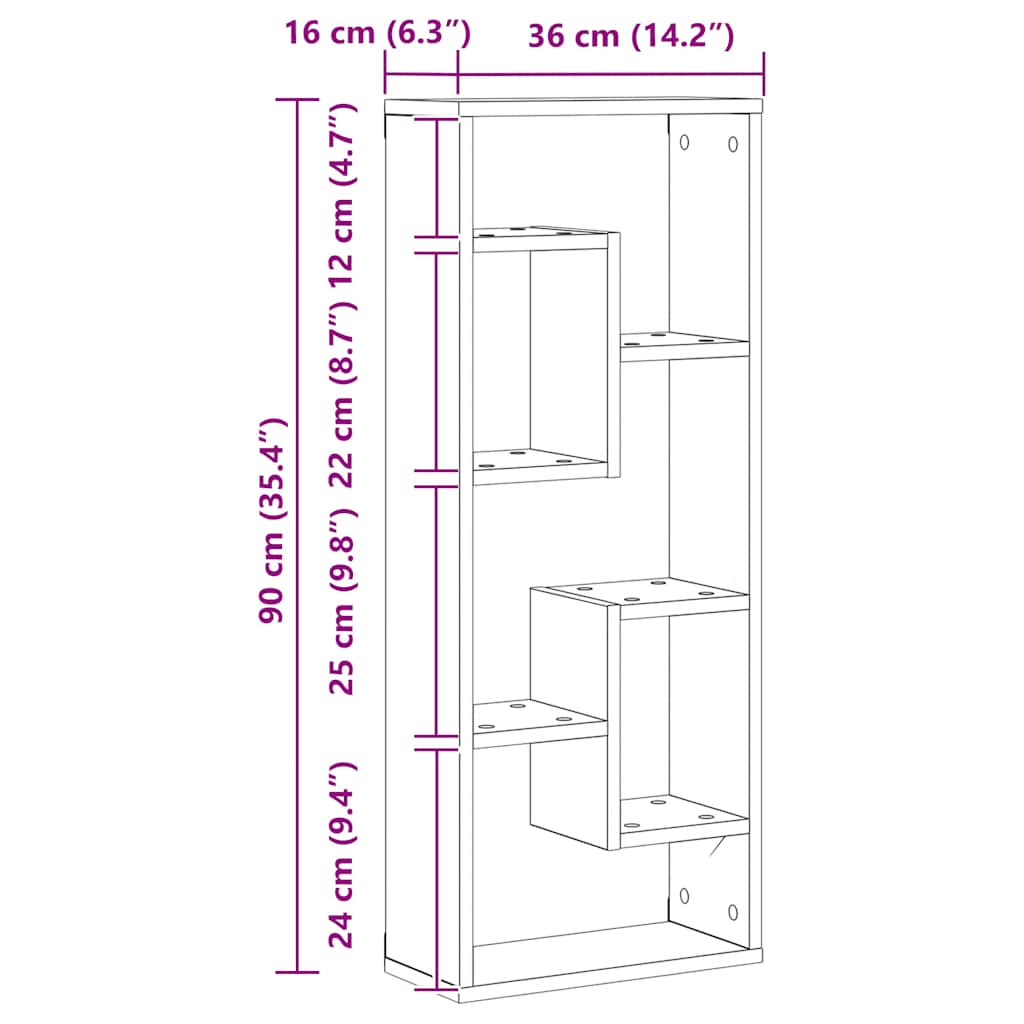 Étagère murale Chêne artisanal 36 x 16 x 90 cm Bois d'ingénierie