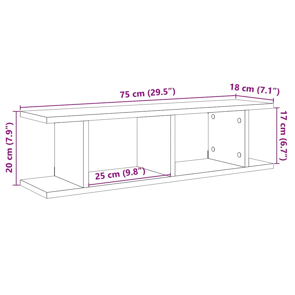 Étagères murales 2 pcs chêne noir 75x18x20 cm bois d'ingénierie