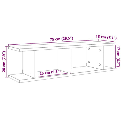 Étagères murales 2 pcs chêne noir 75x18x20 cm bois d'ingénierie