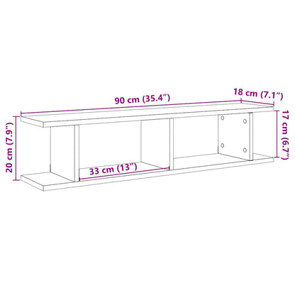 Étagères murales 2 pcs chêne noir 90x18x20 cm bois d'ingénierie