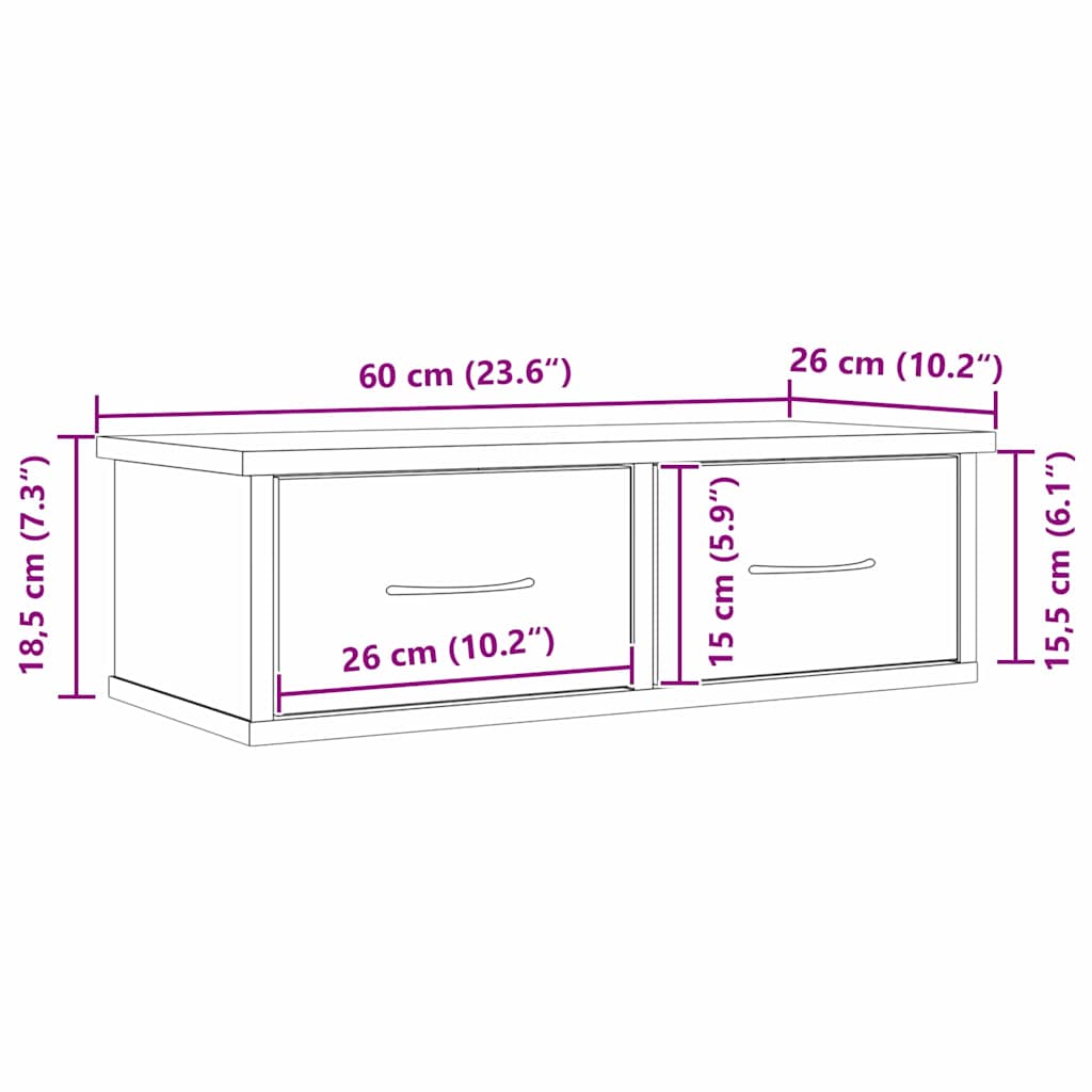 Meuble mural Chêne noir 60 x 26 x 18.5 cm Bois d'ingénierie