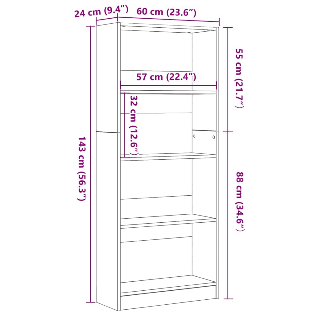 Étagère Chêne noir 60 x 24 x 143 cm Bois d'ingénierie