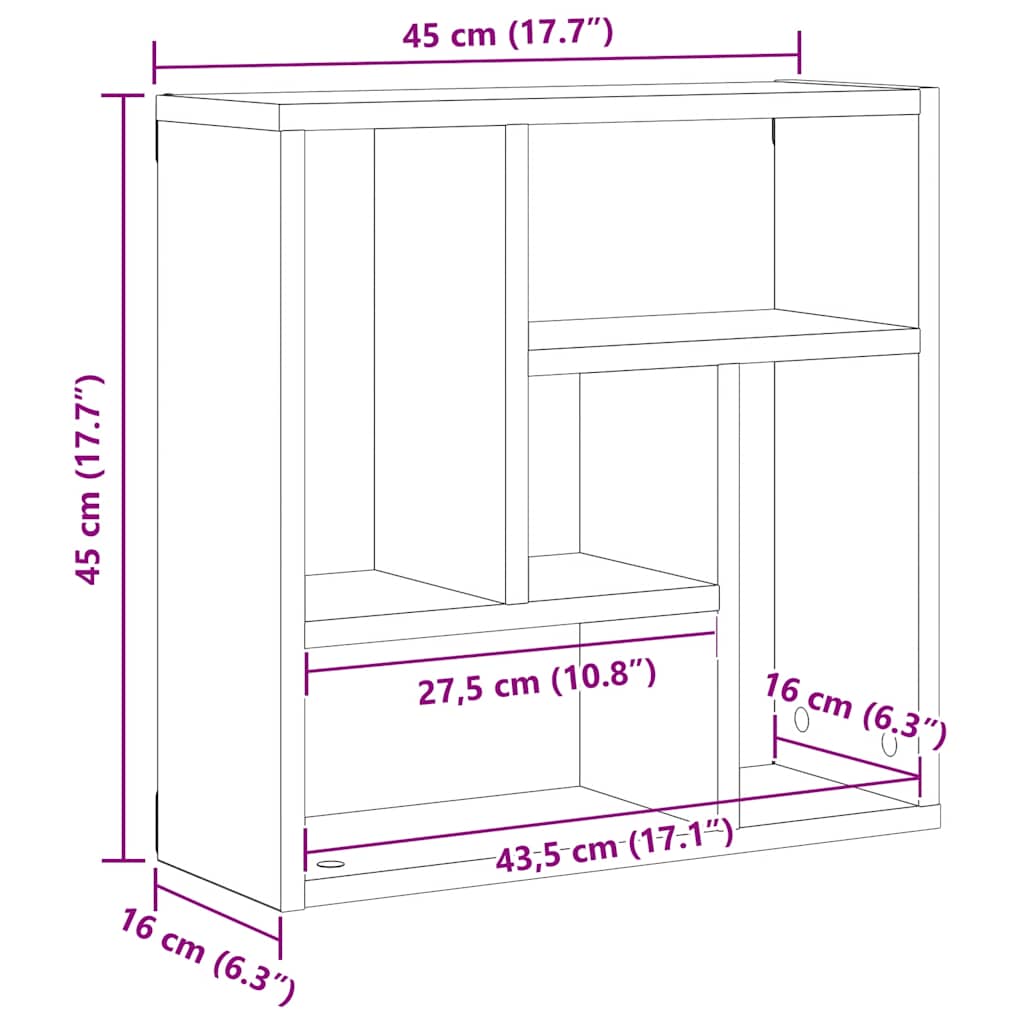 Étagère murale chêne noir 45x16x45 cm bois d'ingénierie