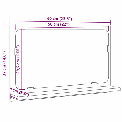 Étagère miroir Chêne noir 60 x 10.5 x 37 cm Bois d'ingénierie