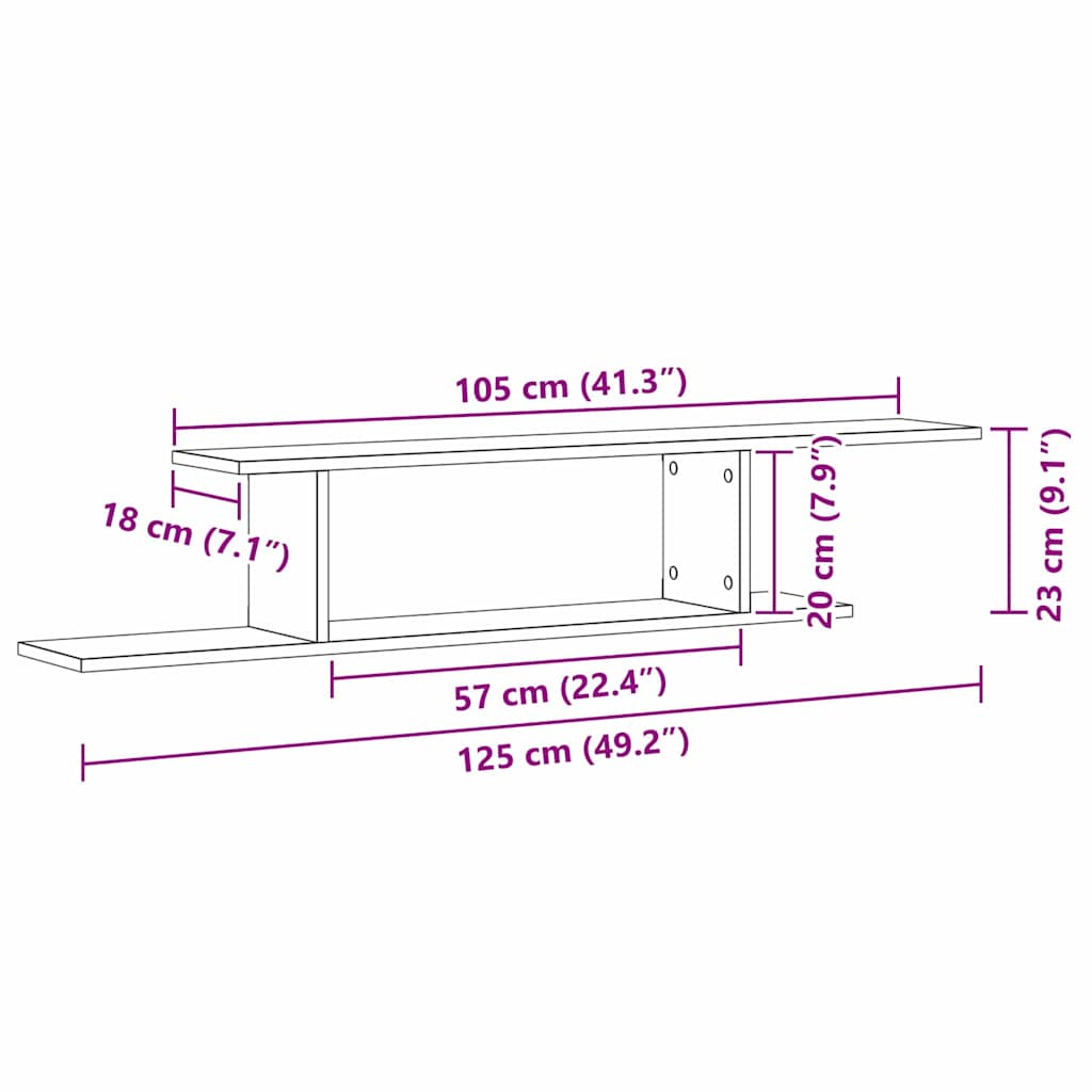 Étagère TV murale Chêne noir 125 x 18 x 23 cm Bois d'ingénierie