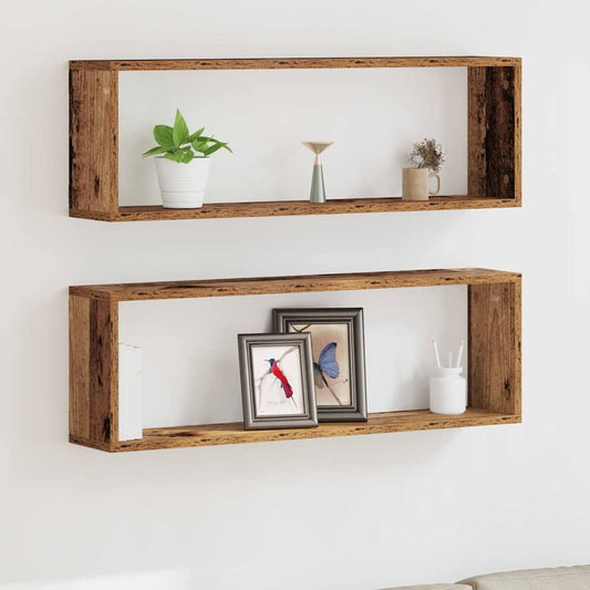 Étagère murale avec étagère 2 pcs Bois ancien 80 x 15 x 26 cm