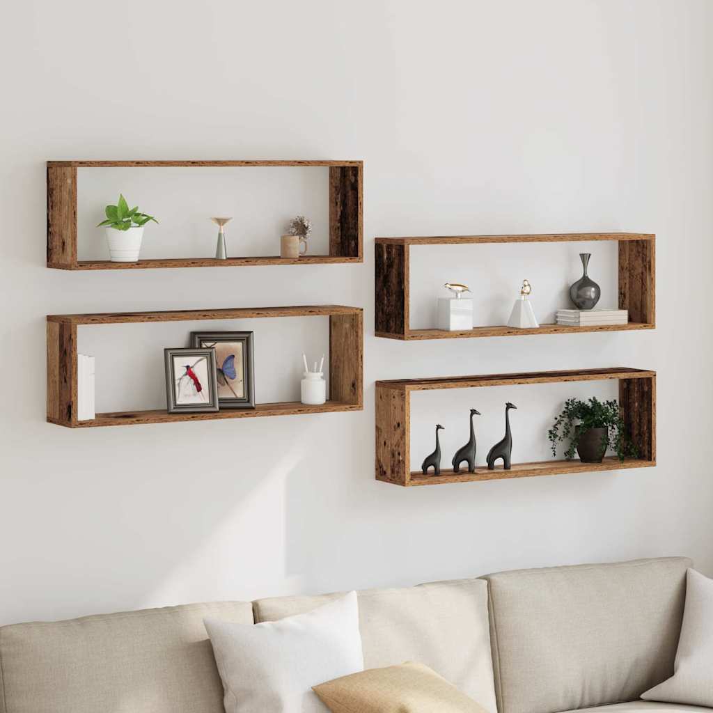 Étagère murale avec étagère 4 pcs Bois ancien 80 x 15 x 26 cm