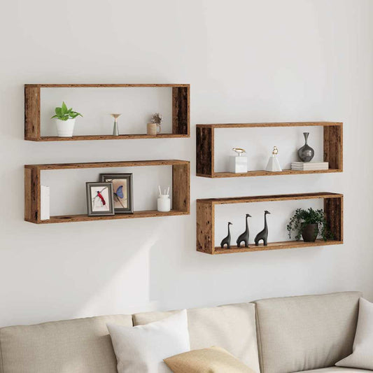 Étagère murale avec étagère 4 pcs Bois ancien 80 x 15 x 26 cm