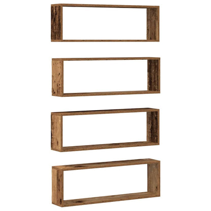 Étagère murale avec étagère 4 pcs Bois ancien 80 x 15 x 26 cm