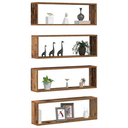 Étagère murale avec étagère 4 pcs Bois ancien 80 x 15 x 26 cm