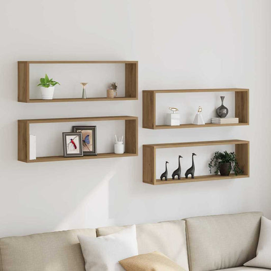 Étagère murale avec étagère 4 pcs Chêne artisan 80 x 15 x 26 cm