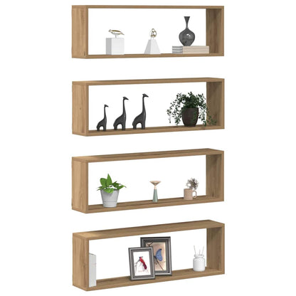 Étagère murale avec étagère 4 pcs Chêne artisan 80 x 15 x 26 cm