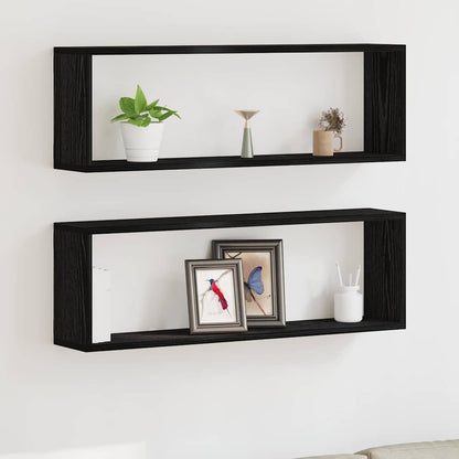 Étagère murale avec étagère 2 pcs Chêne Noir 80 x 15 x 26 cm