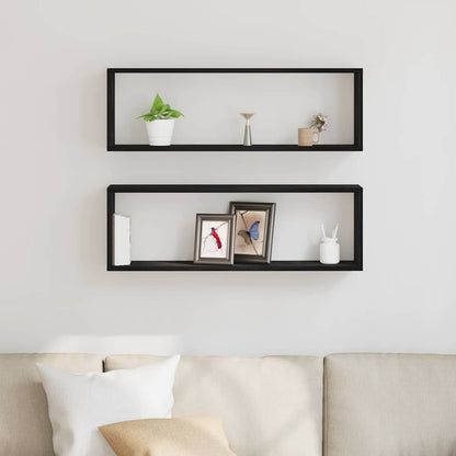 Étagère murale avec étagère 2 pcs Chêne Noir 80 x 15 x 26 cm