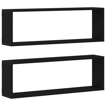 Étagère murale avec étagère 2 pcs Chêne Noir 80 x 15 x 26 cm