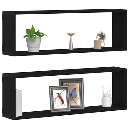 Étagère murale avec étagère 2 pcs Chêne Noir 80 x 15 x 26 cm